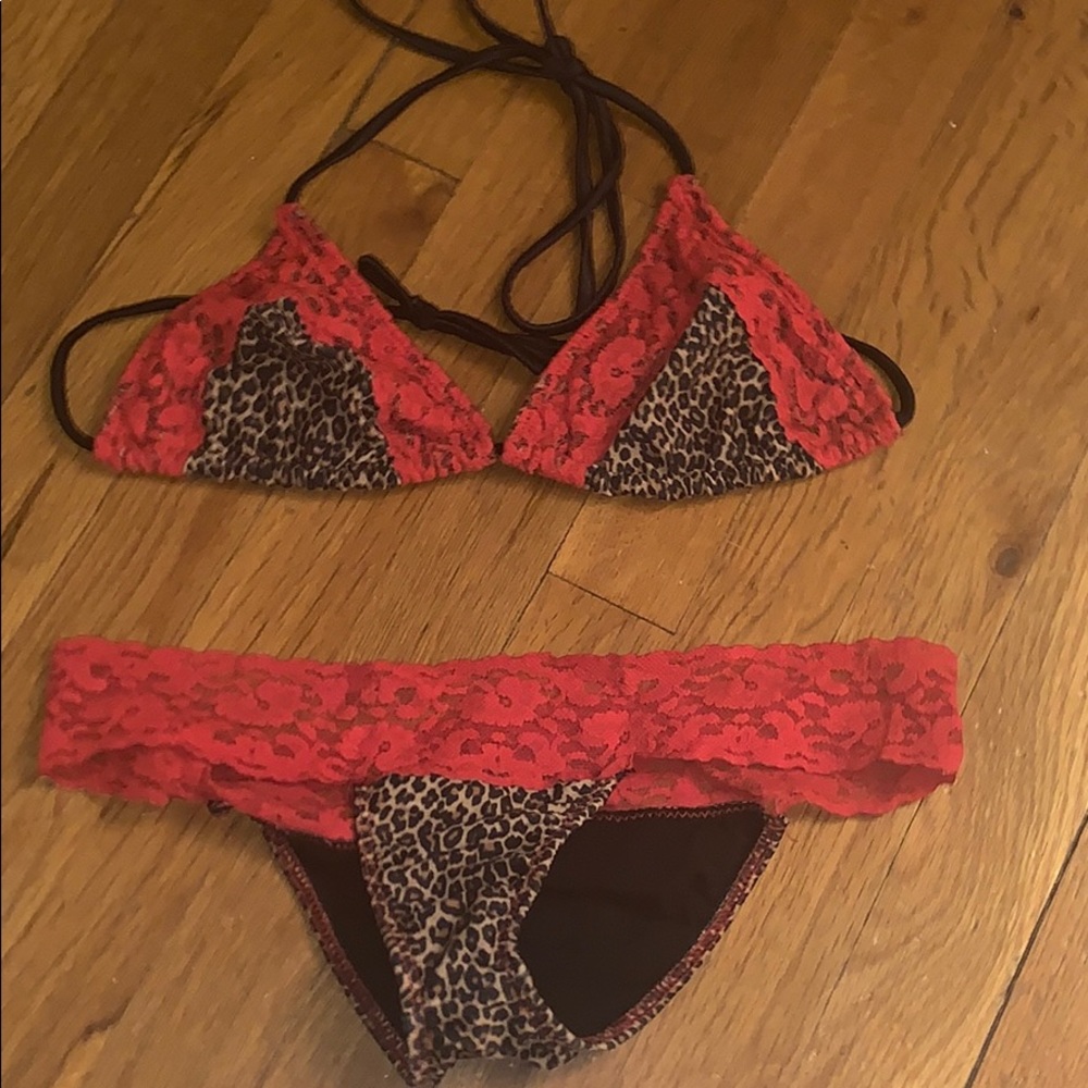 Red Lace Cheetah Bikini